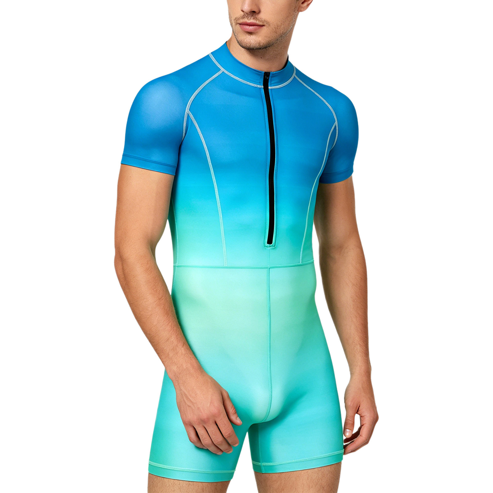 Men Gradient Color Zipper Body - Wetsuit Men 评论和价格